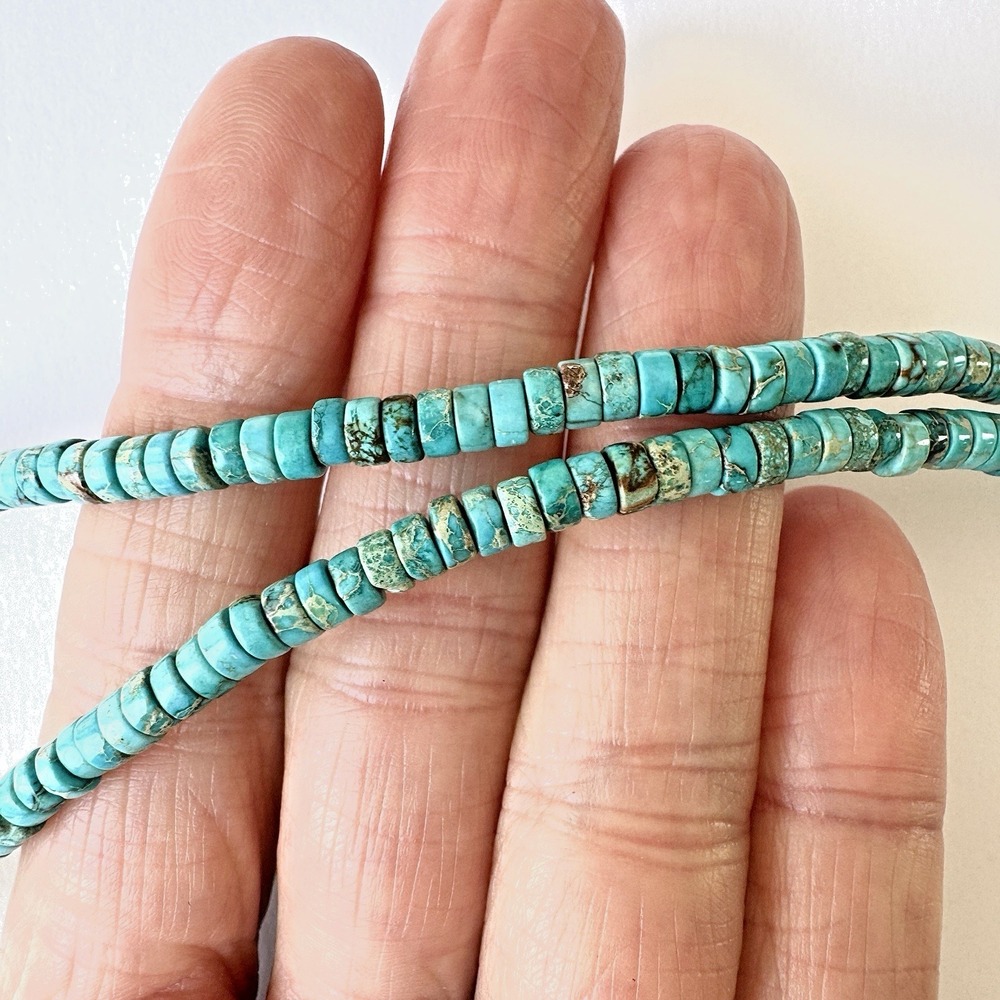 Navajo Turquoise Bead Necklace 18" Heishi 5mm Hand Strung Sterling Native Amer